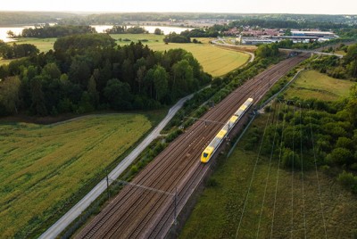Train Travelling Through Countryside